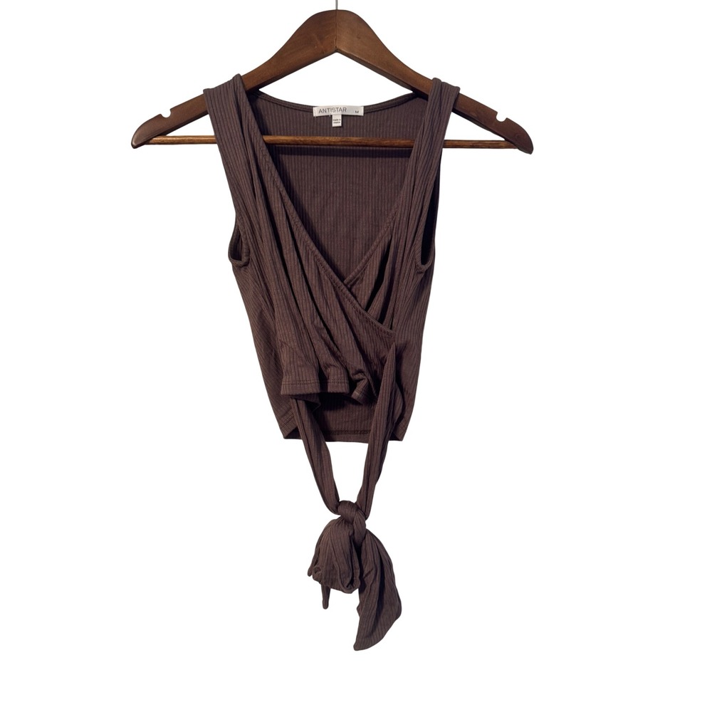 Antistar Wrap Tank Top Womens Medium Brown Excellent Ribbed Surplice AM0226